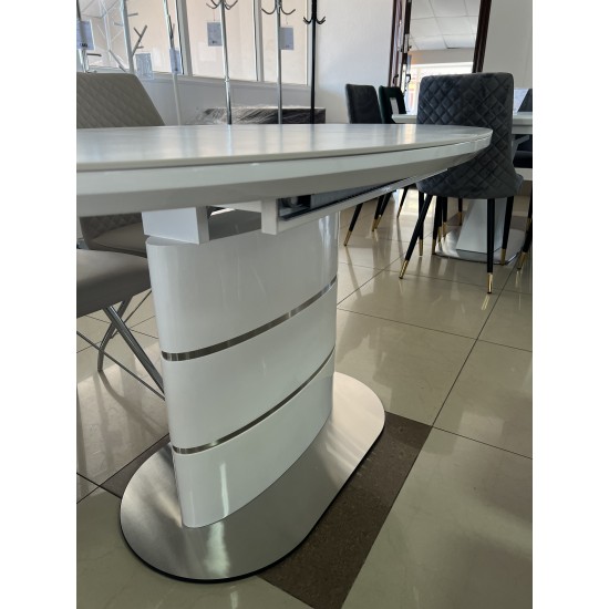 Стол обеденный раскладной SANREMO CERAMIC белый эффект мрамора / белый глянец 160(200)X90 10