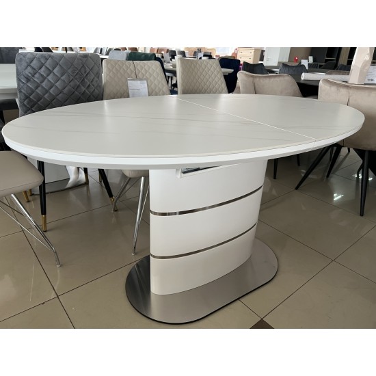 Стол обеденный раскладной SANREMO CERAMIC белый эффект мрамора / белый глянец 160(200)X90 3