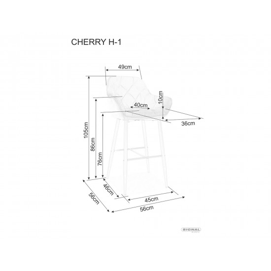 Барный стул CHERRY H-1 VELVET черный каркас / серый BLUVEL 14 CHERRYH1VCSZ 2