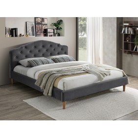Двуспальная кровать CHLOE VELVET 160X200 серый / дуб BLUVEL 14 CHLOEV160SZD