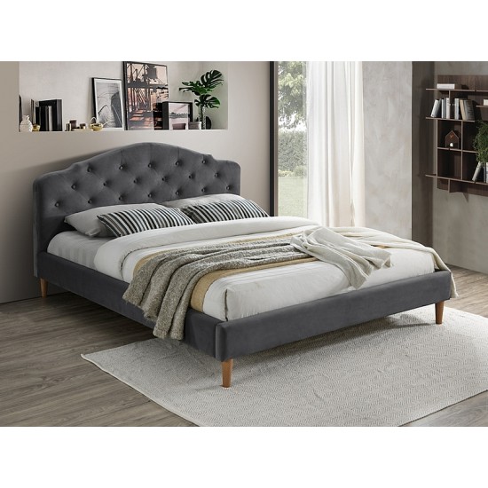 Двуспальная кровать CHLOE VELVET 160X200 серый / дуб BLUVEL 14 CHLOEV160SZD 1
