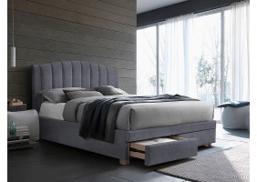 Двуспальная кровать EMOTION VELVET 160X200 серый / дуб TAP. 142 EMOTIONV160SZD