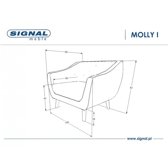 Кресло MOLLY 1 VELVET беж BLUVEL 28 / венге (T) MOLLY1V28BE 2