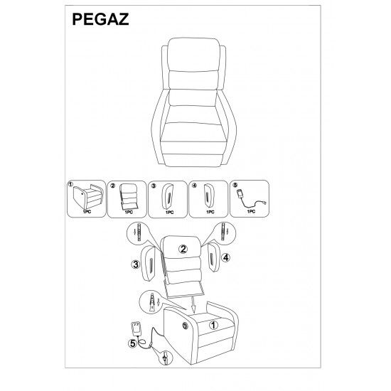 Крісло розкладне PEGAZ VELVET сірий BLUVEL 14 (функція масажу) PEGAZMVSZ 5