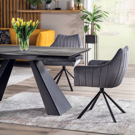 Стол обеденный SALVADORE CERAMIC II 120(180)X80 Серый / Черный мат SALVADORECII120 10