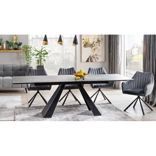 Стол обеденный SALVADORE CERAMIC II 120(180)X80 Серый / Черный мат SALVADORECII120 12