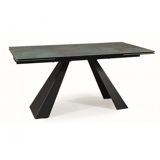 Стіл обідній розкладний SALVADORE CERAMIC 160(240)*90 бірюза OSSIDO VERDE/чорний мат SALVADORETUC160 1