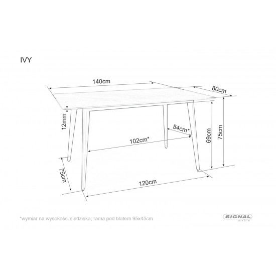 Стол обеденный IVY 140*80 серый/черный каркас IVYSZC140 10