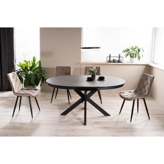 Стол обеденный раскладной PORTO CERAMIC 120(160)*120 тем.серый эффект мрамора/черный мат PORTOCC120 1