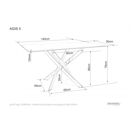 Стол обеденный AGIS II 140*80 прозрачный/хром AGISIICH140 5
