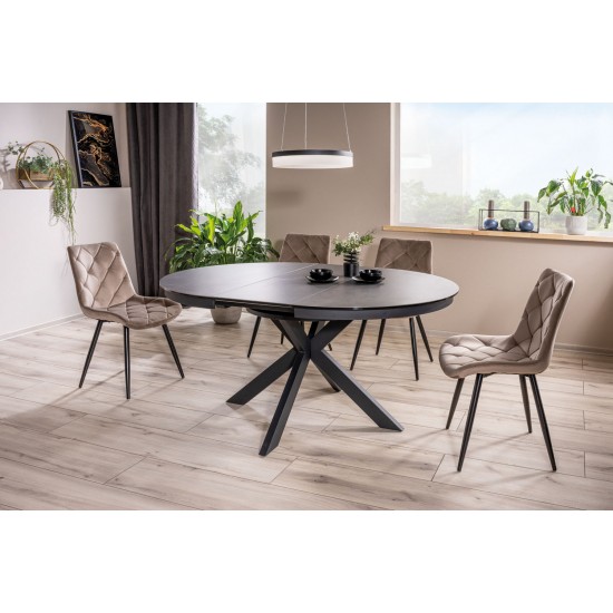 Стол обеденный раскладной PORTO CERAMIC 120(160)*120 тем.серый эффект мрамора/черный мат PORTOCC120 6