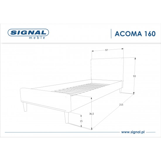 Односпальная кровать Acoma 90X200 Серый ACOMA90SZD 3