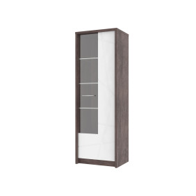 Virgo E Intarsio Витрина 1Д высокая 190х64,6 см Дуб ансберг темный + ультра белый металлик